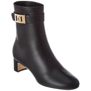 Ferragamo Hug Buckle Leather Bootie, Black
